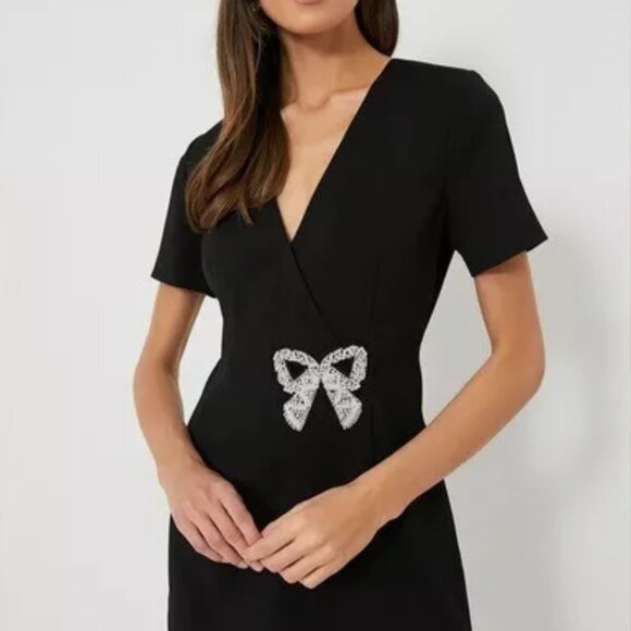 Tuckernuck x Hyacinth House - Beaded Bow Black Wrap Mini Dress – XL - Picture 1 of 6